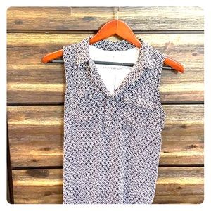 Blue + white, sleeveless top. Worn once.